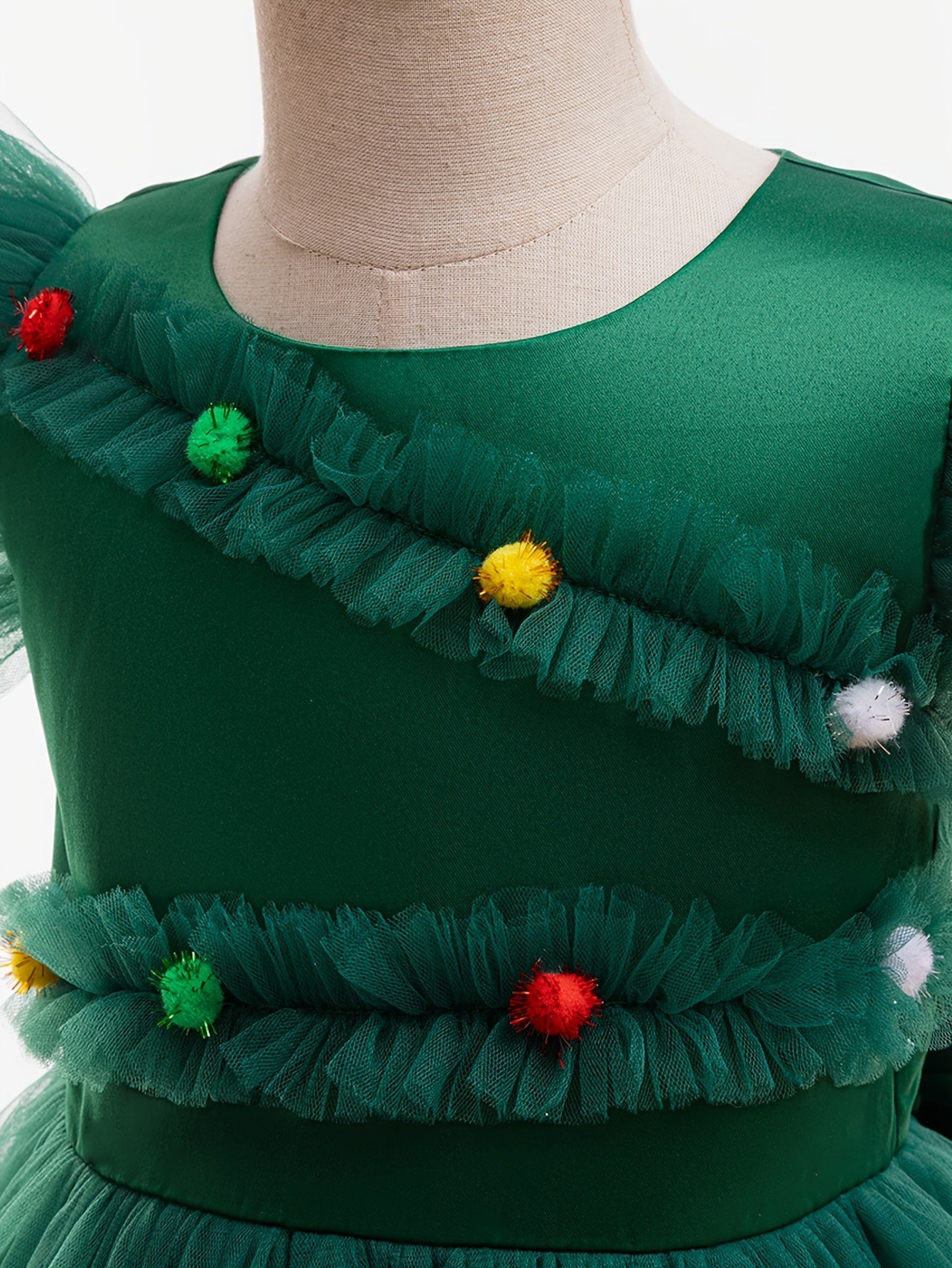 Girls' Enchanting Princess Dress with Flutter Sleeves - Perfect for Christmas & Parties, Knee-Length Tulle Tutu, 35% Cotton Blend