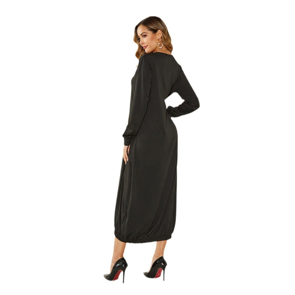 Lace-up Crew Neck Loose Long Dress