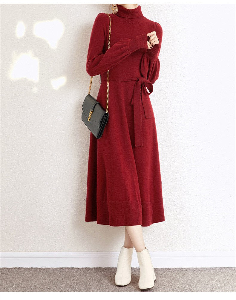 Turtleneck Knitwear Dress Loose Big Hem Mid-length Sweater Skirt