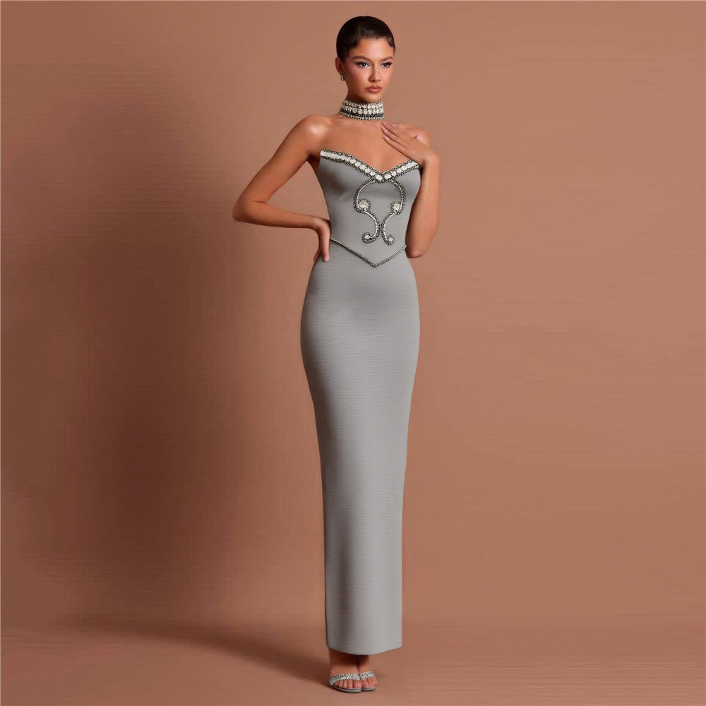 New Solid Color Refined Rhinestone Tube Top Bandage One-piece Dress