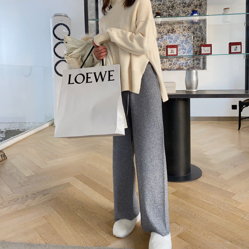 Women's Autumn And Winter Knitting Wide-leg Pants High Waist Drooping Mopping Casual