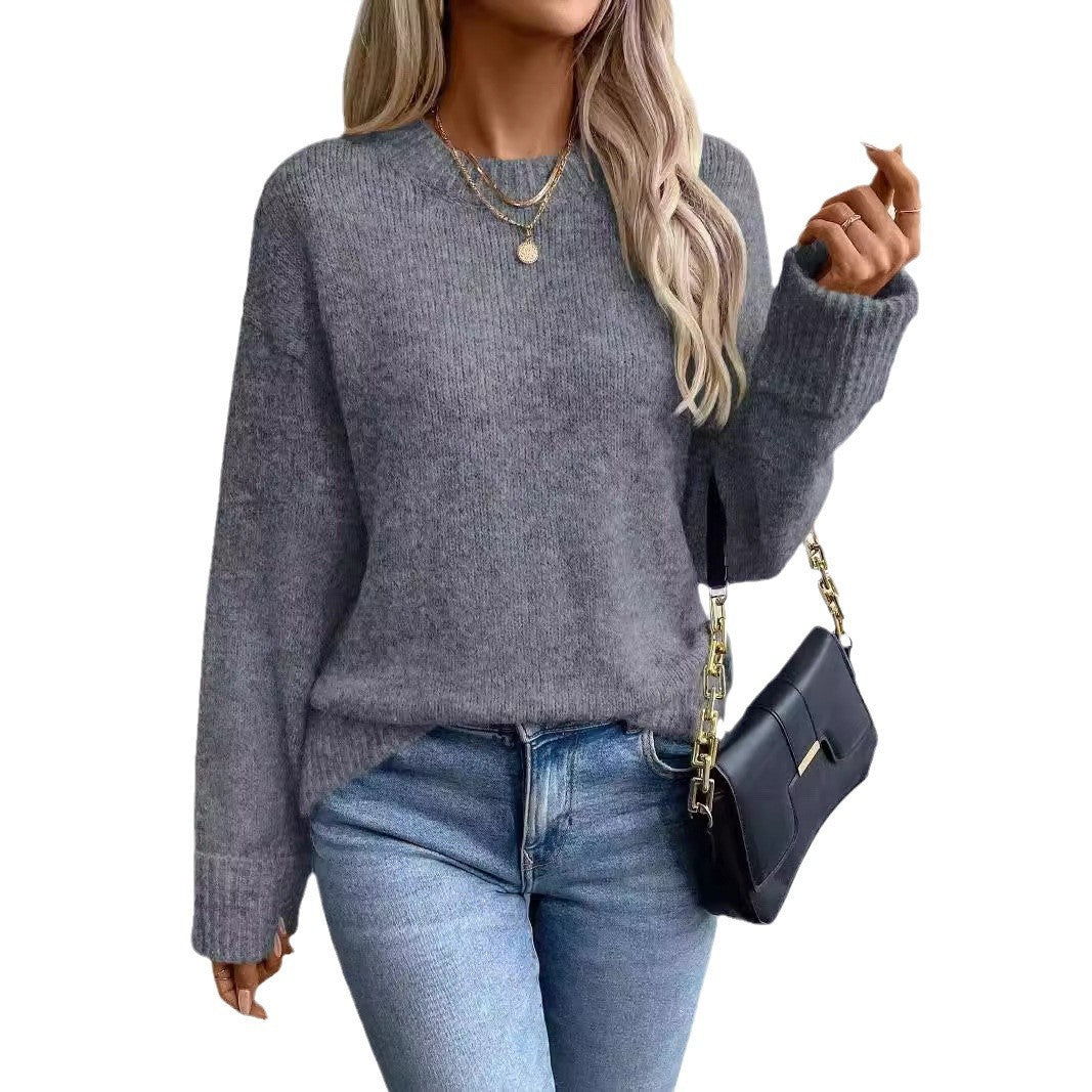 Women's Round Neck Pullover Comfort And Casual Long Sleeve Sweater