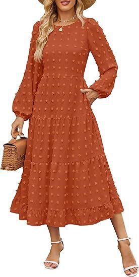 Autumn Long Sleeve Dress Casual Round Neck