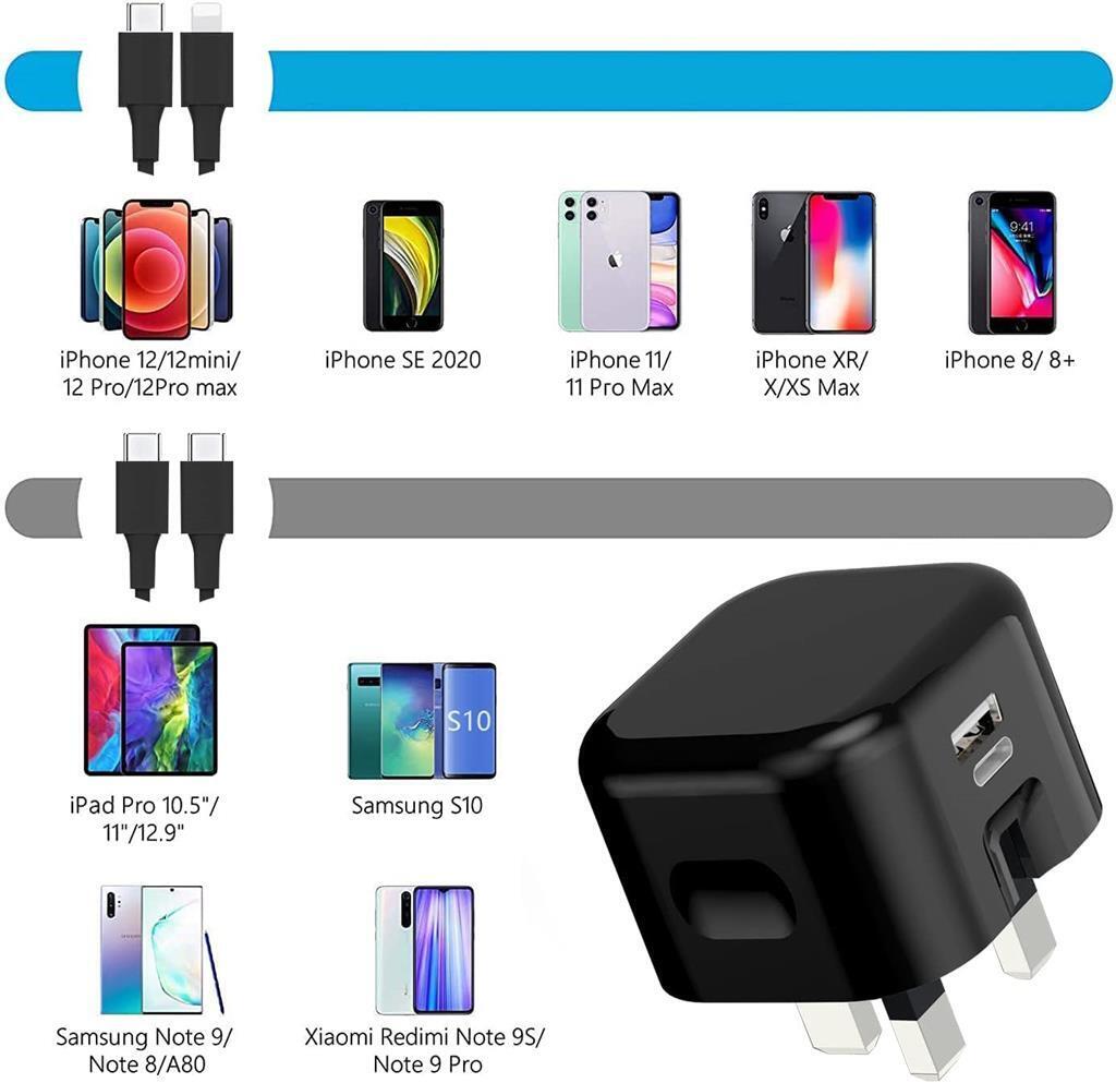 Fast PD Charger Dual USB Charging Adapter For iPhone Samsung Universal UK PLUG