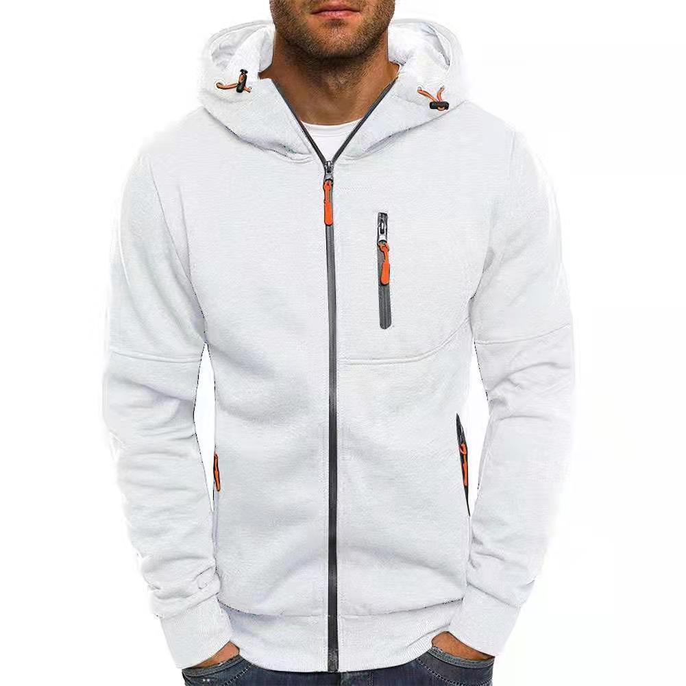 Men's Casual Zipper Hooded Sweater Solid Color Sports Fitness Jackets Cardigan