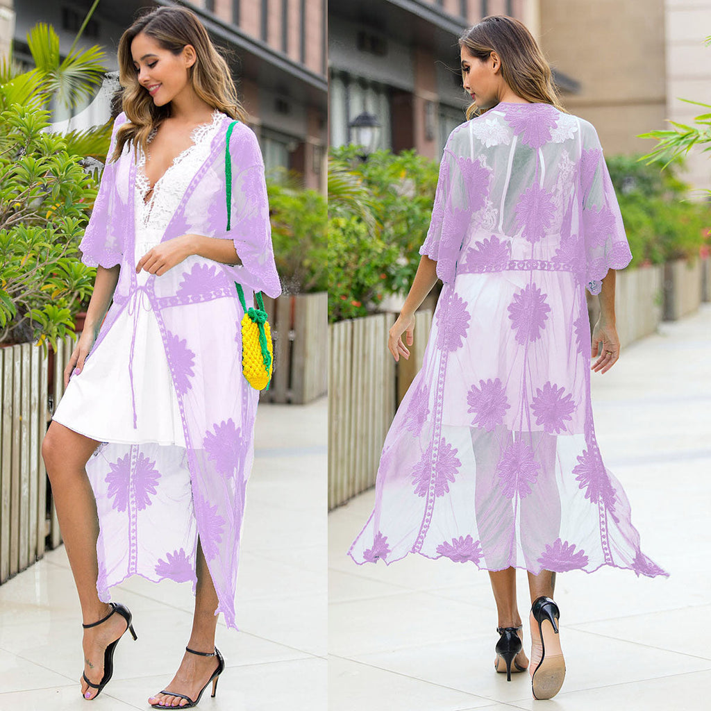 Lace Embroidery Dress Outer Wear Cardigan Swimsuit Blouse
