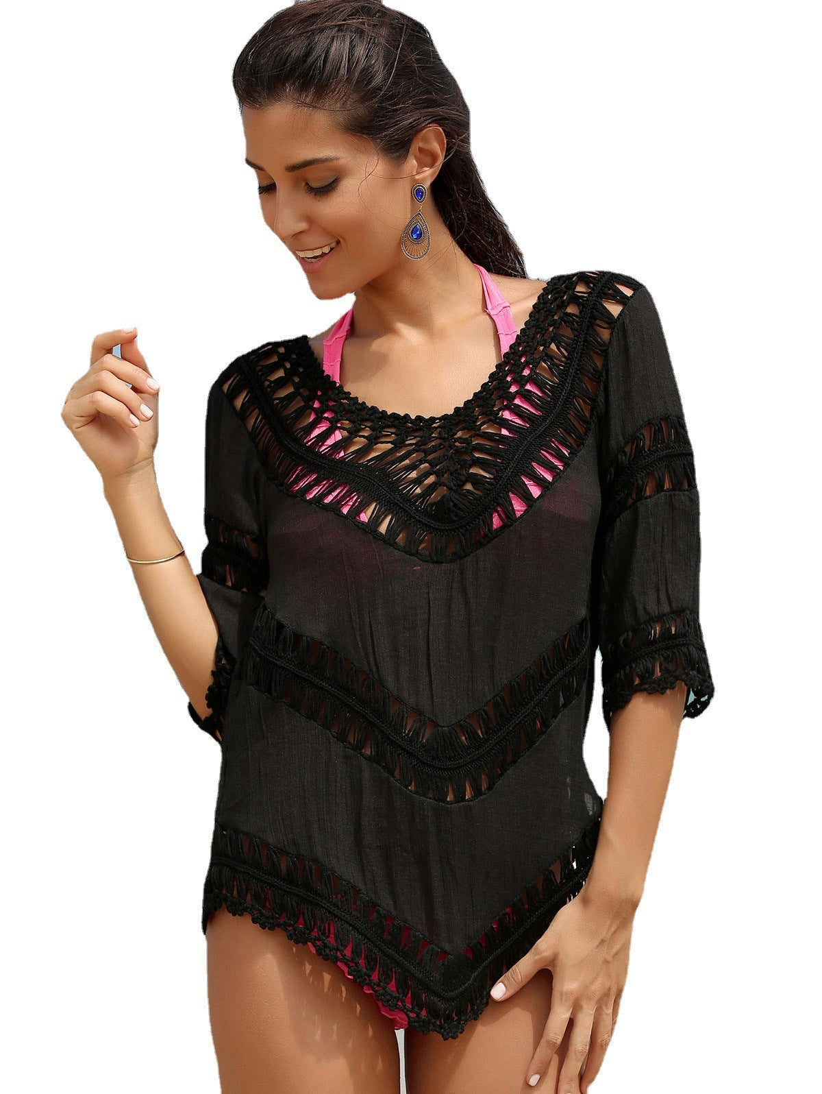 Crochet Knitted Stitching Cutout Blouse Skirt Swimsuit