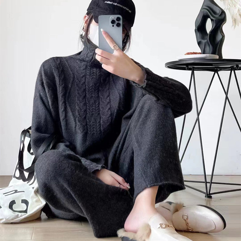 Sweater Wide Leg Trousers Look Slimming Two-piece Suit High