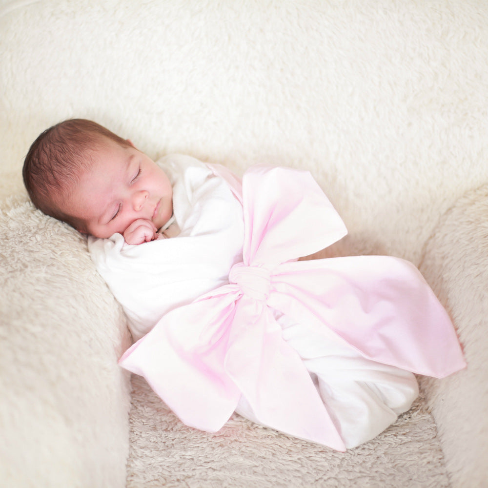 Baby Swaddling Cloth with Cotton Bow - Soft Newborn Swaddle Blanket Wrap for Infants