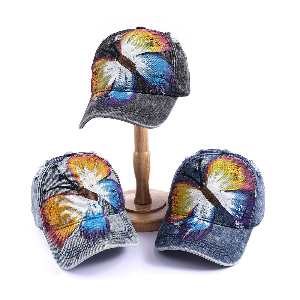 Foreign Trade Hand-painted Butterfly Hat European And American Retro Simplicity Baseball Cap Men And Women Outdoor Peaked Cap Amazon Cowboy Hat