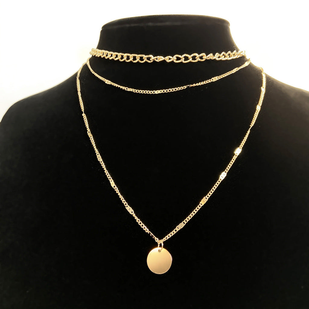 Women's Multilayer Necklace Ins Fashion Disc Pendant Clavicle Necklace Chains Personality Jewelry