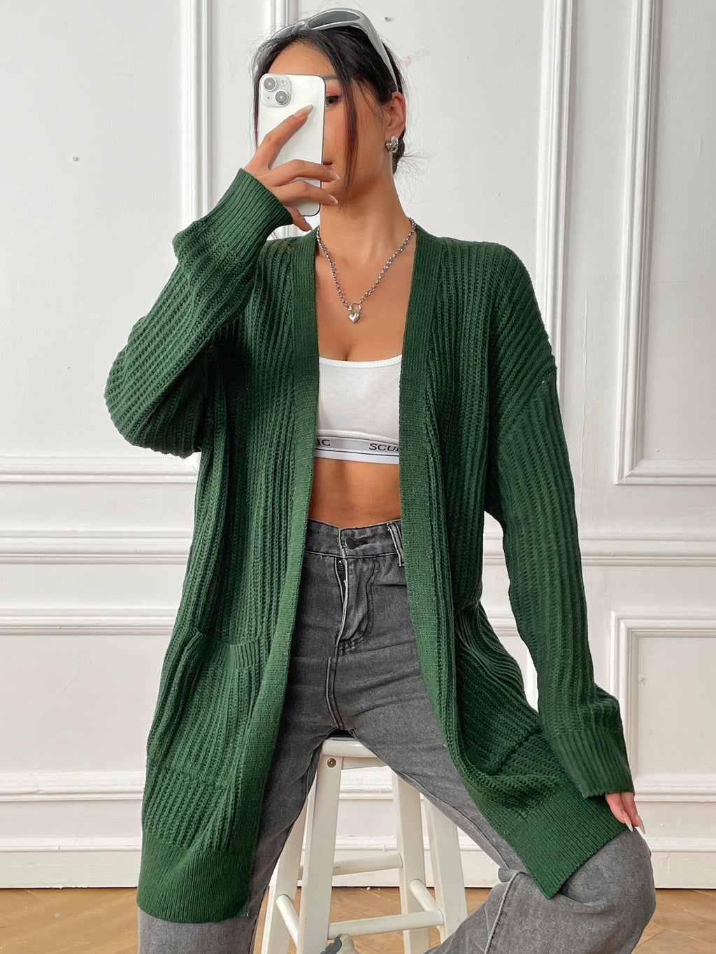 New Double Pocket Simple Casual Sweater Cardigan