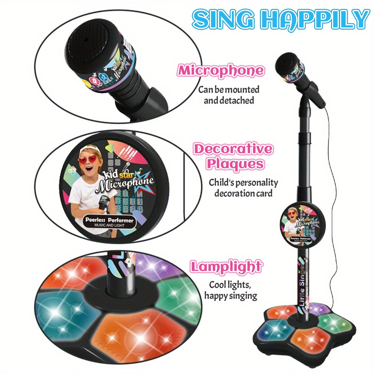 CoolNuro Youngsters' LED Karaoke Microphone - Portable, Handheld Educational Toy with Lights & Adjustable Stand for Ages 3-6 | Perfect for Birthday Parties & Concert Gifts