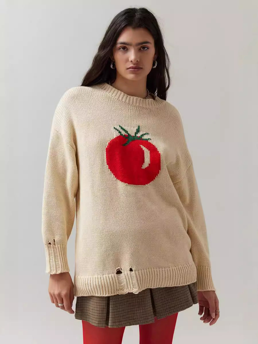 Women's Round Neck Sweater Loose-fitting Long Sleeve Sweater