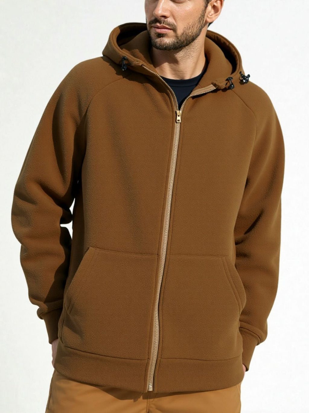 Solid Color Full Zipper Hooded Jacket Men's Sweater