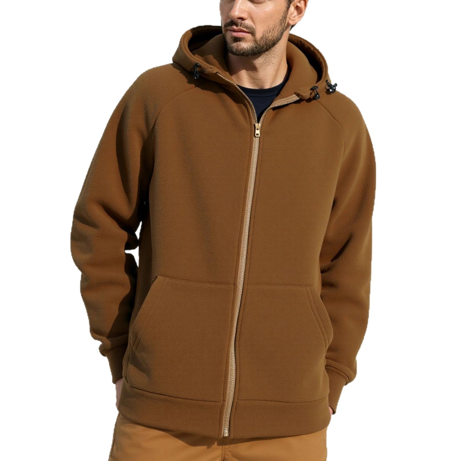 Solid Color Full Zipper Hooded Jacket Men's Sweater