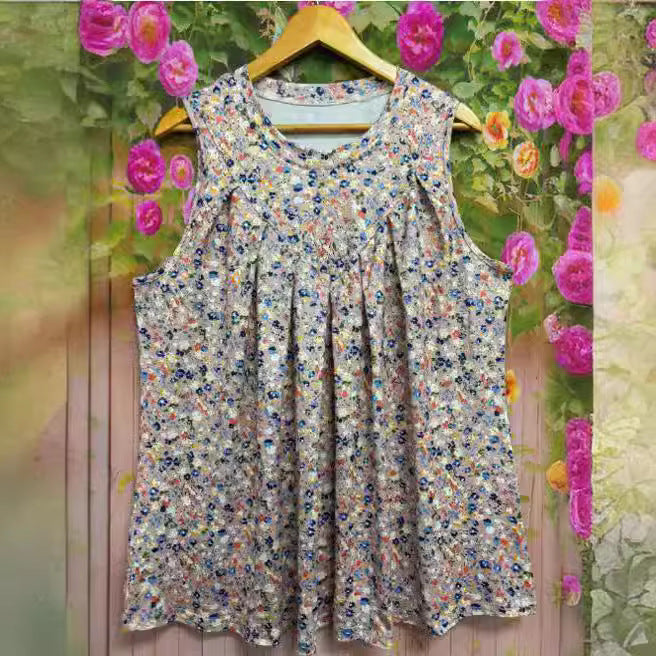 Fashion Plus Size Printed Round Neck Sleeveless Vest