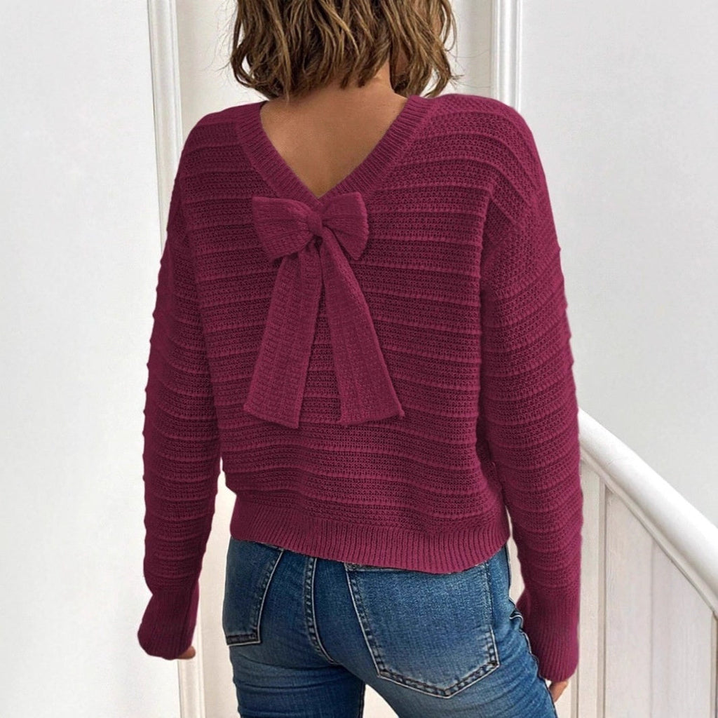 Round Neck Back Bow Design Gentle All-match Sweater