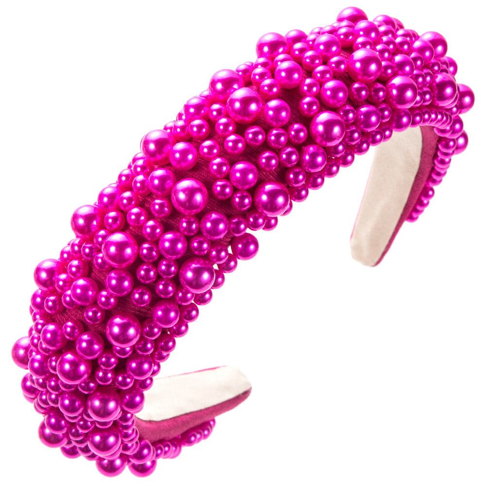 Hairband For Women, Simple Sponge, Colorful Pearl, High Cranial Hair