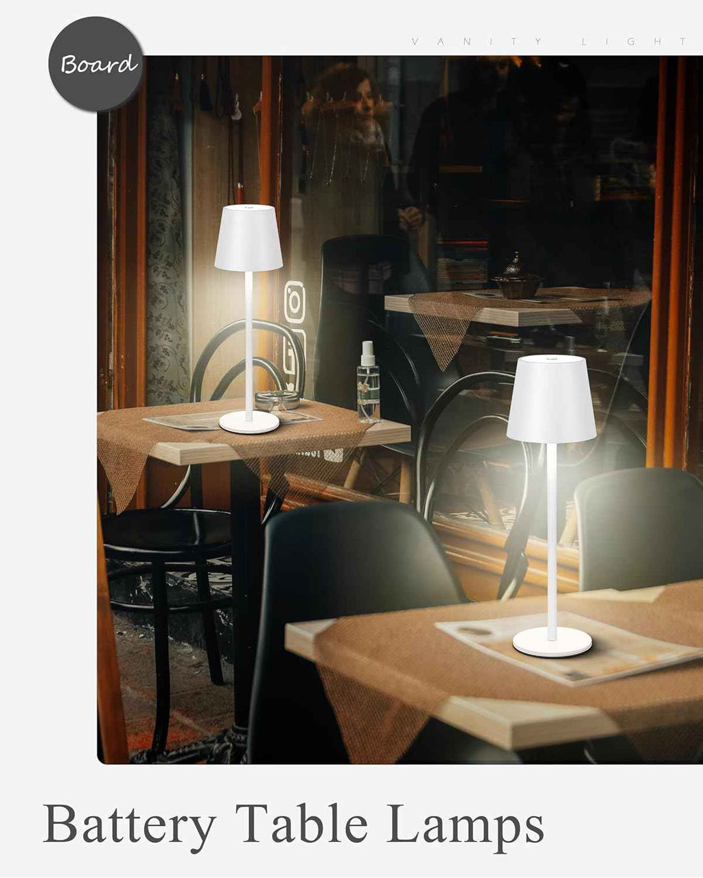 Cordless LED Table Lamp Rechargeable Desk Light IP54 Touch Dimmable White 2 Pack