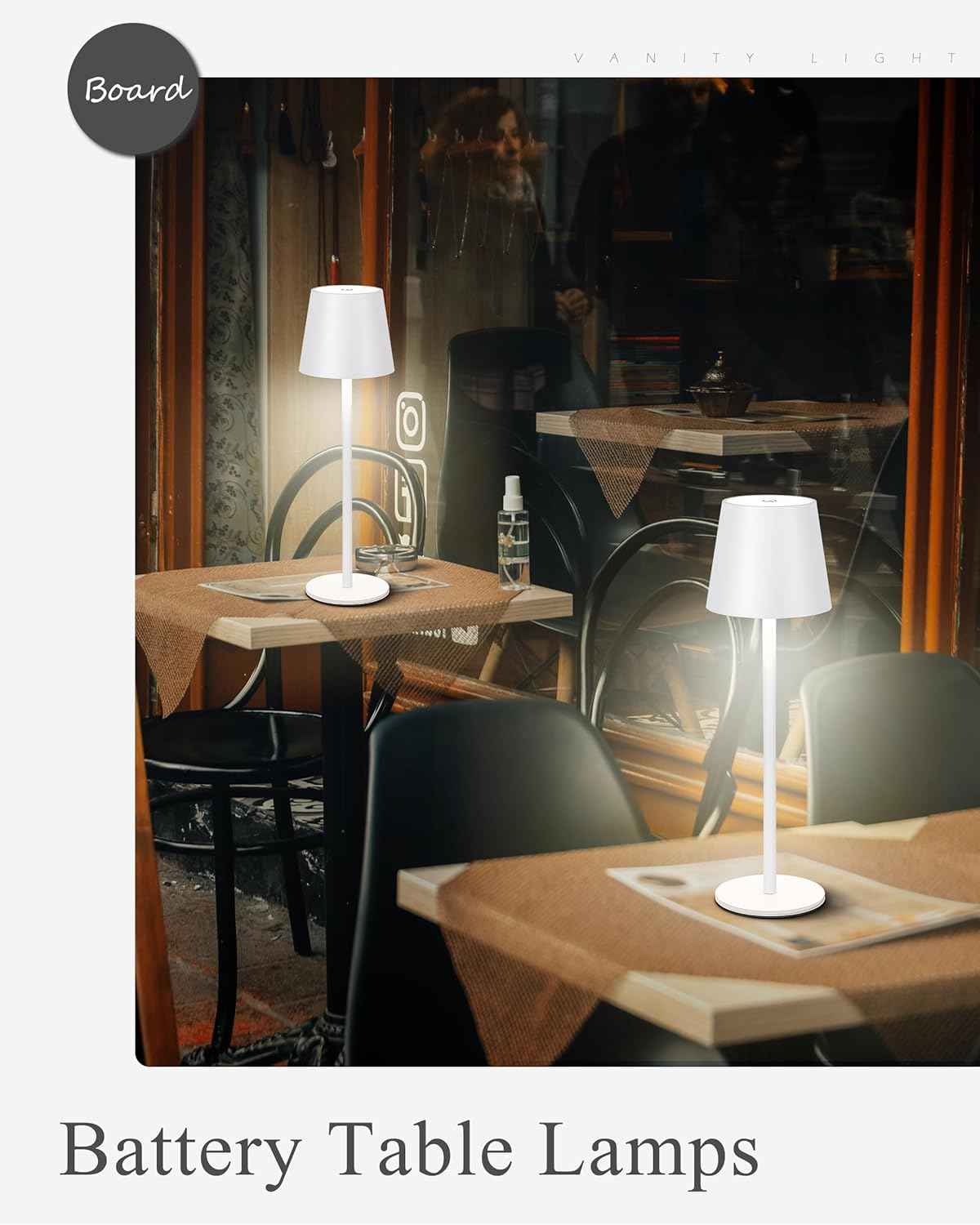 Cordless LED Table Lamp Rechargeable Desk Light IP54 Touch Dimmable White 2 Pack