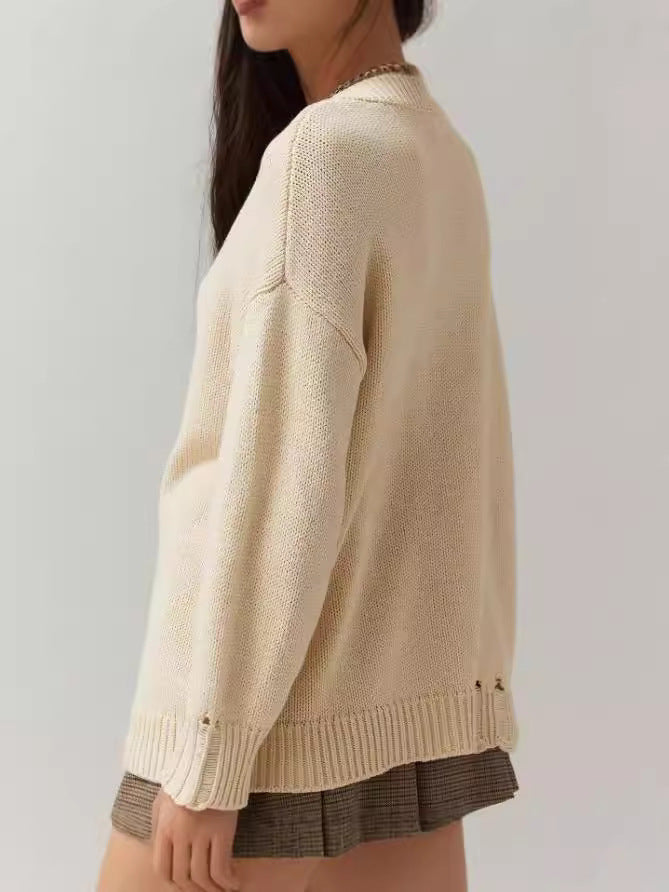 Women's Round Neck Sweater Loose-fitting Long Sleeve Sweater