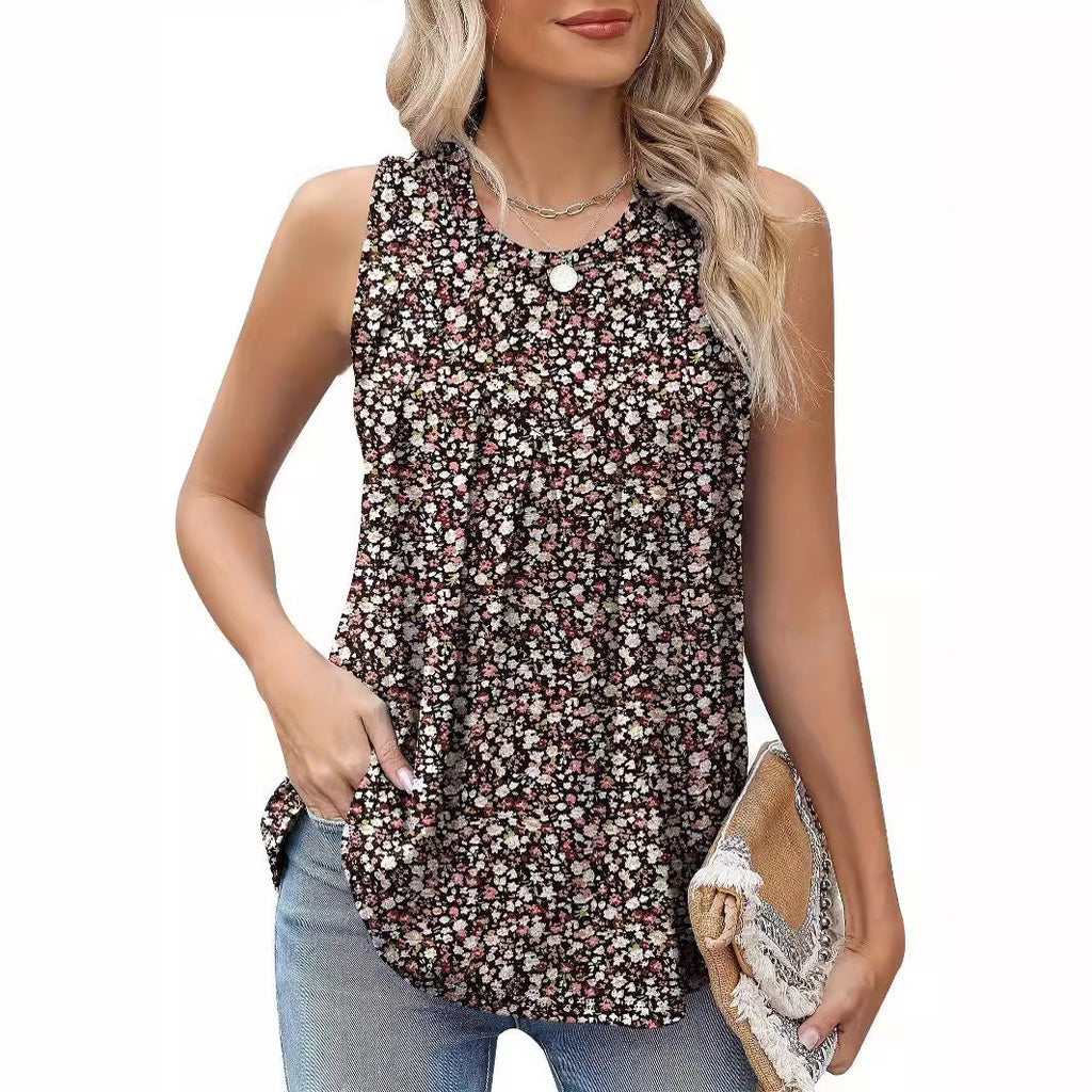Fashion Plus Size Printed Round Neck Sleeveless Vest