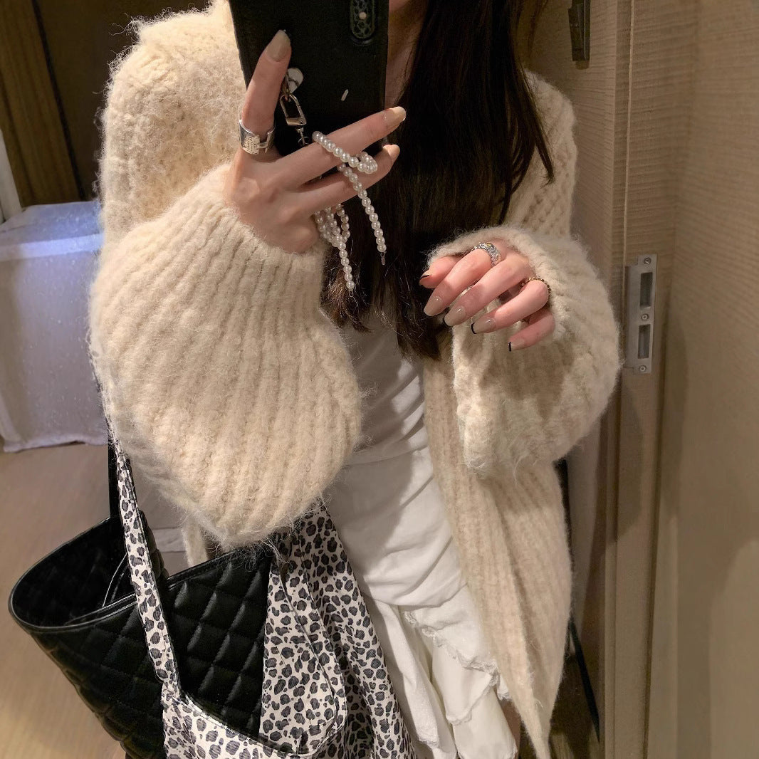 Retro Maillard Hooded Sweater Cardigan For Women