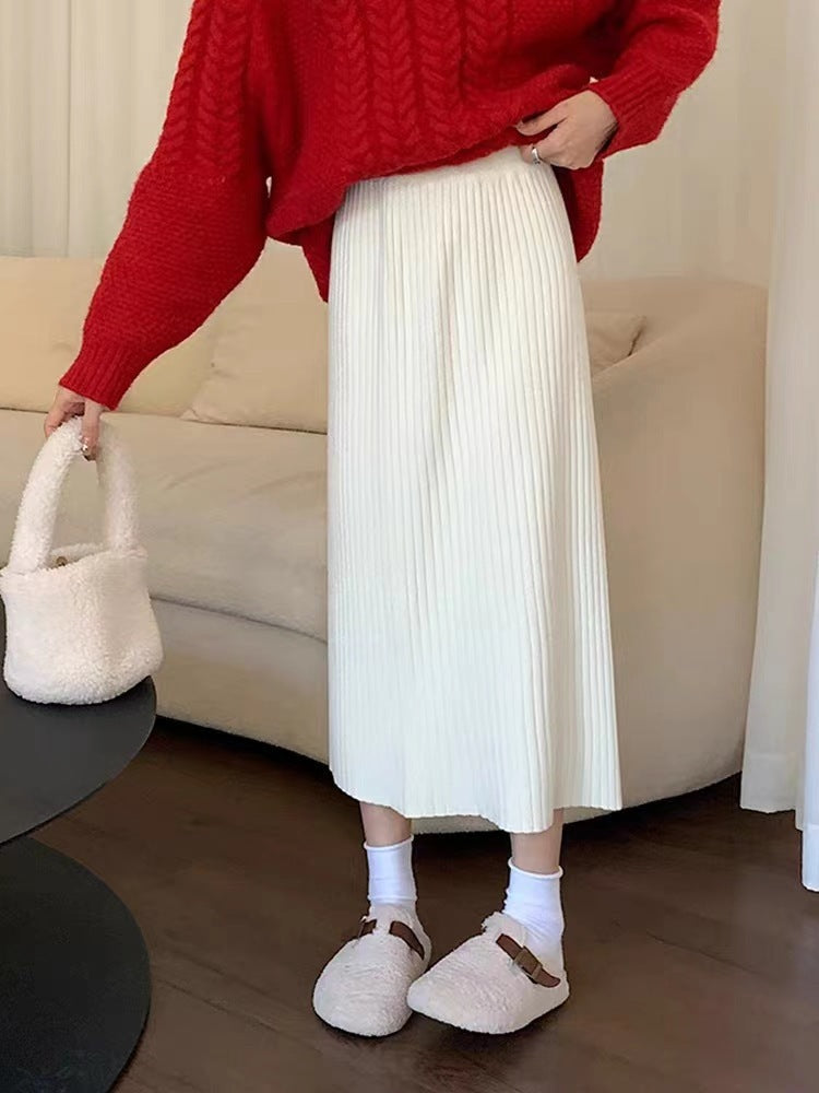 Women's Solid Color Casual Versatile Knitted Skirt