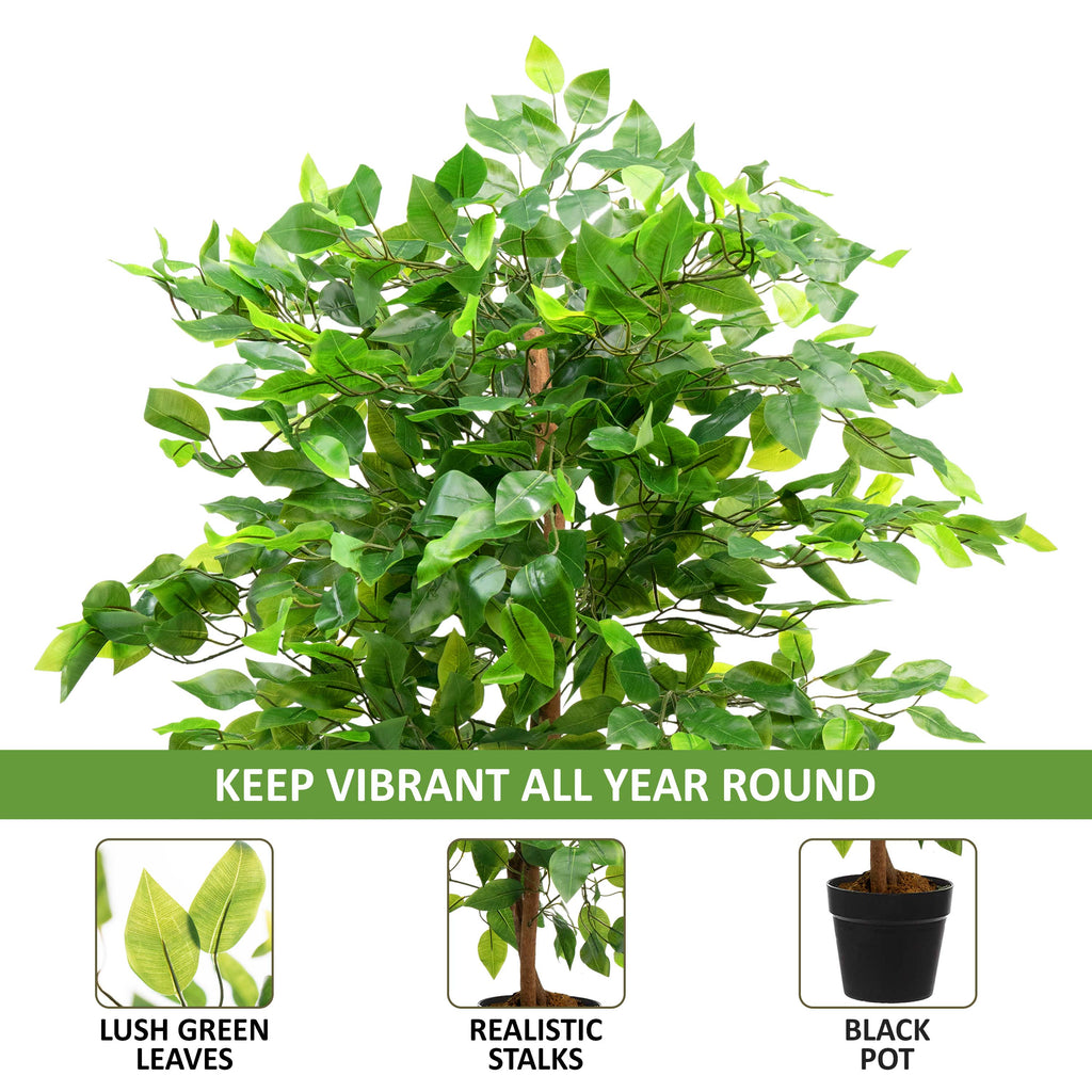 3ft Realistic Artificial Ficus Tree Plant Green Large Bushy Ficus 90cm
