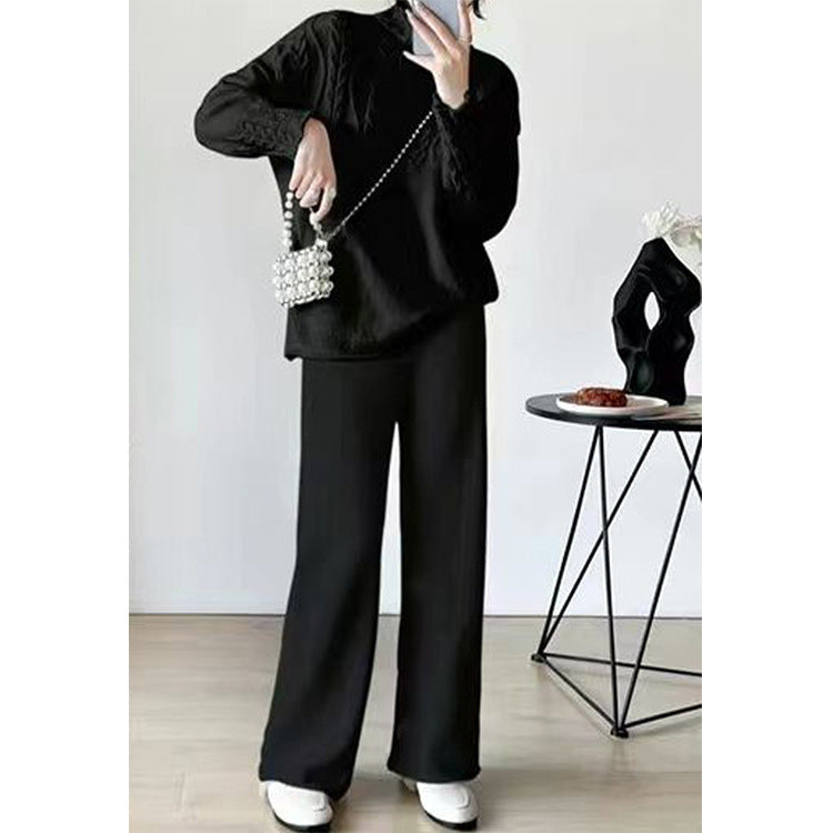Sweater Wide Leg Trousers Look Slimming Two-piece Suit High