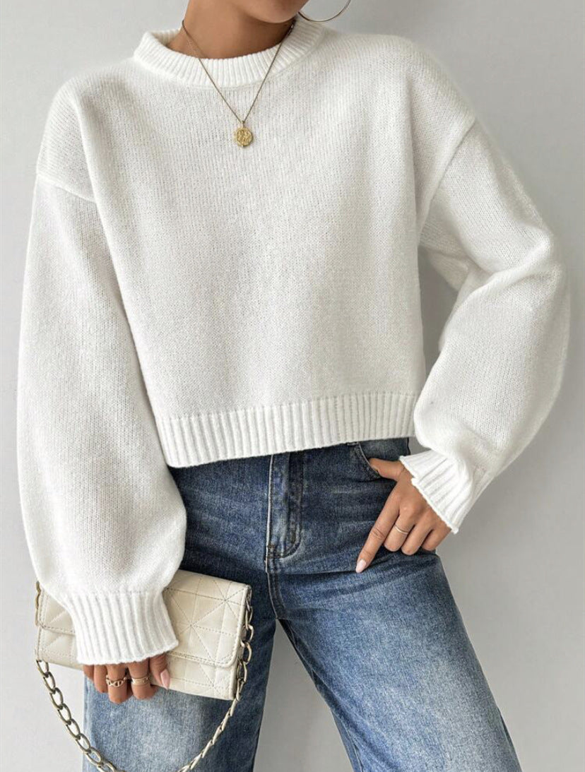 Short Round Neck Solid Color Sweater All-matching Wear
