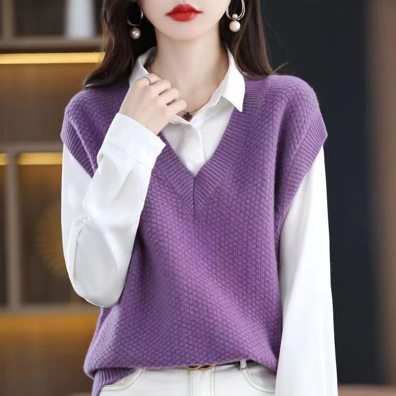 Outer Wear V-neck Sleeveless Pullover Sweater Knitted Outerwear Vest