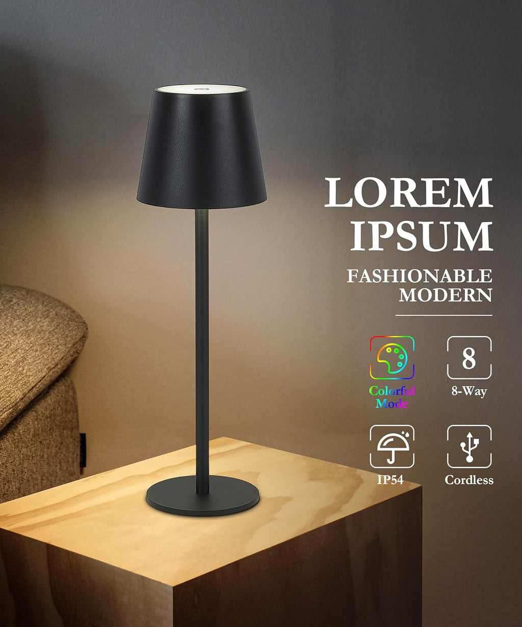 Cordless LED Table Lamp RGB Rechargeable Desk Light IP54 Touch Dimmable 2 Pack