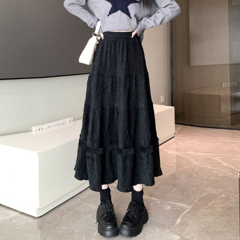 Slimming Midi A- Line Skirt Korean Style Elastic Waistband All-matching