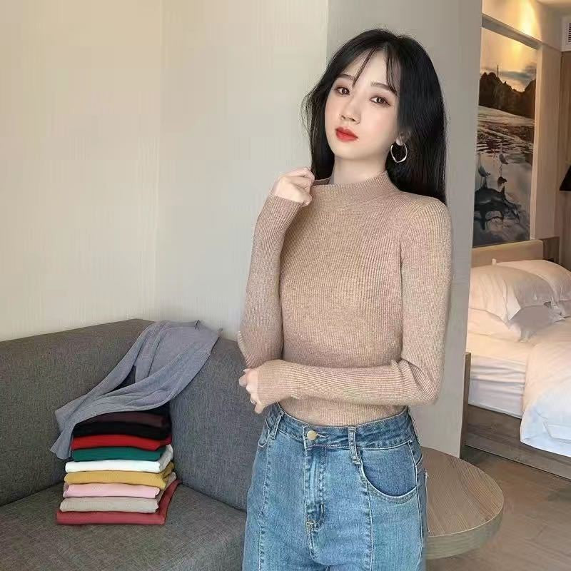 Autumn And Winter New Half Turtleneck Slim Fit Long Sleeve Inner Wear Knitwear For Women