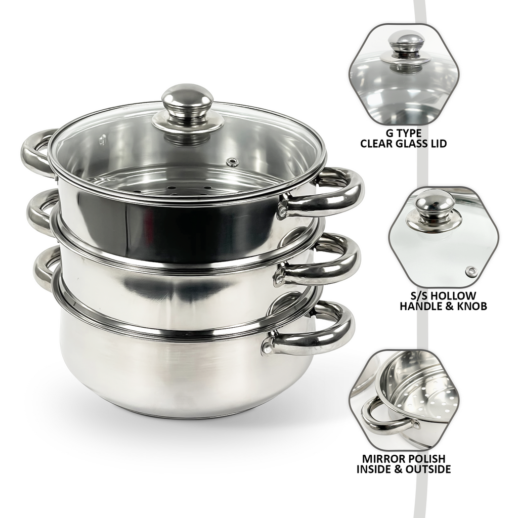 3-Tier Stainless Steel Steamer Cookware