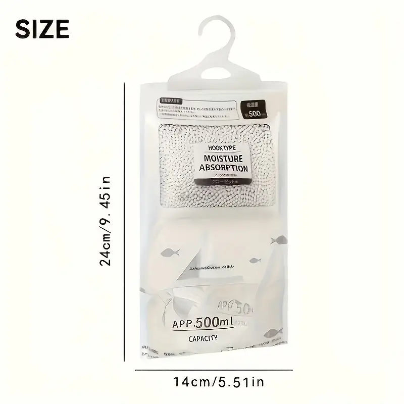 5-Pack Large Dehumidifier Bags 500ml – High Capacity Non-Electric Moisture Absorber for Closet, Wardrobe, Drawer & Home | Reusable Hanging Dehumidifiers, No Power Needed