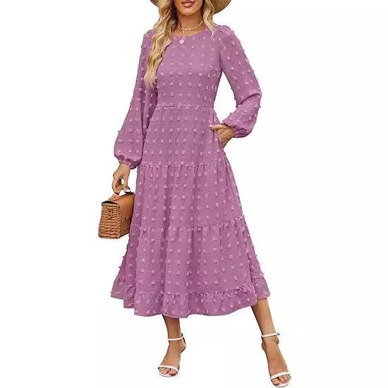 Autumn Long Sleeve Dress Casual Round Neck