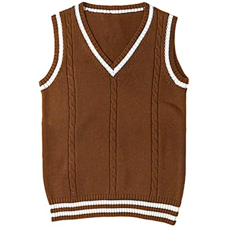 Women's Waistcoat V-neck Striped Stitching Casual Knitted Sweater
