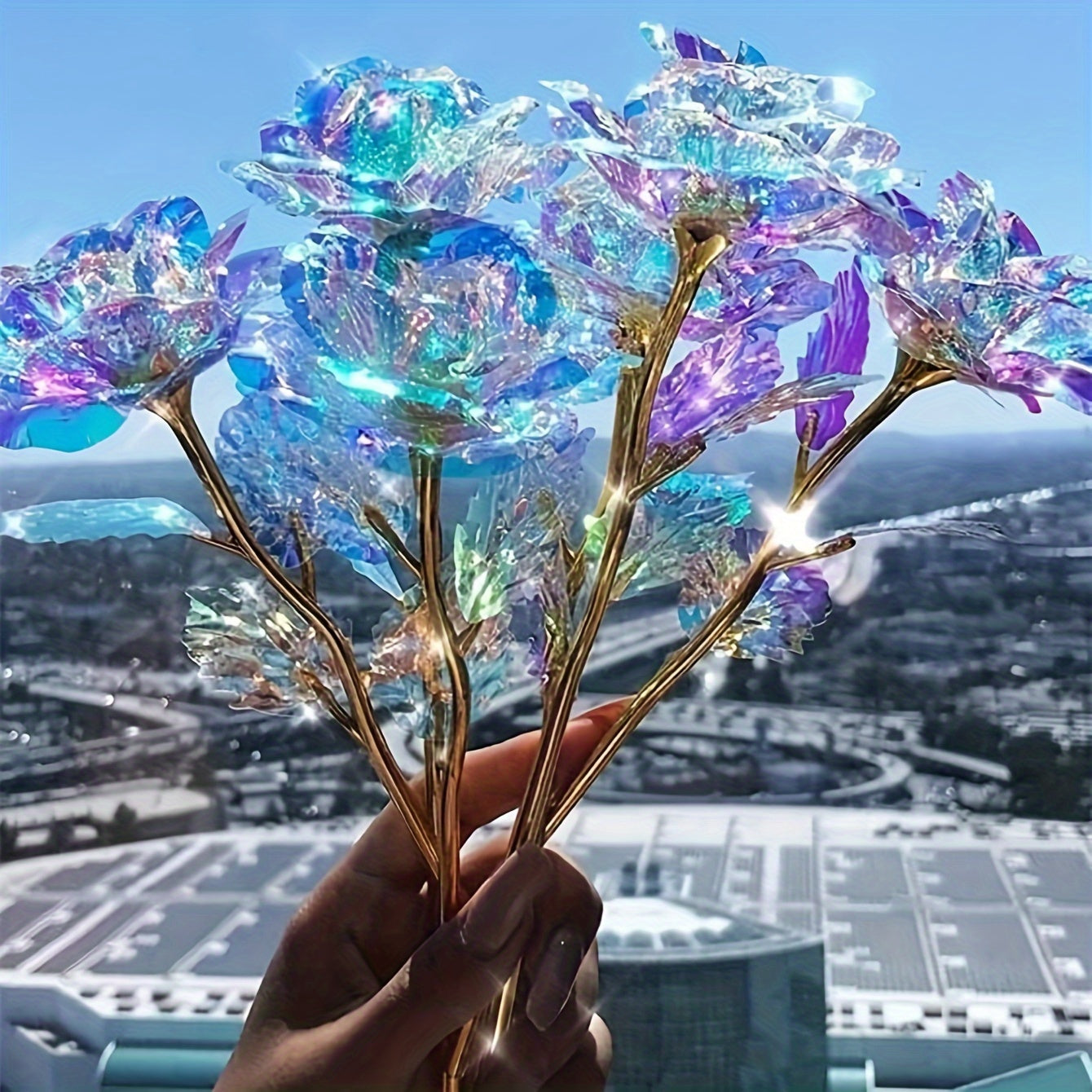 10pcs, Artificial Galaxy Roses, 24k Gold Plated Foil Colorful Rainbow Flowers, Forever Roses With Gradient Color, Ideal For Mother's Day, Valentine's Day, Thanksgiving, Girl's Birthday Party Decor, Plastic Material