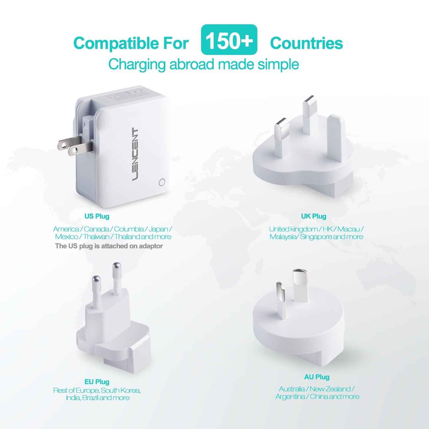 USB Charger 4 Ports Worldwide Universal Adapters Includes UK EU US AUS 22W/5V