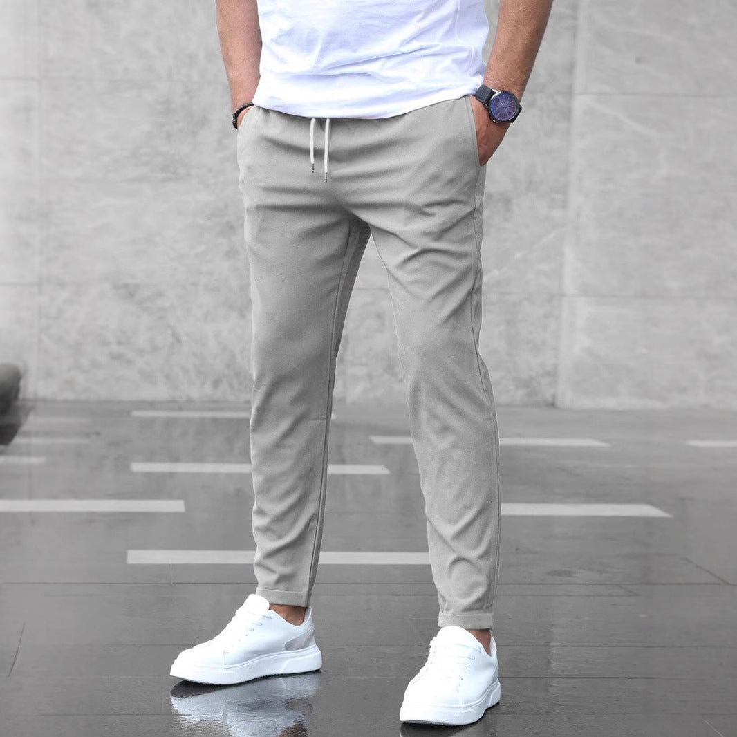 Men's Casual Pants With Pockets Fashion Slim Fit Drawstring Trousers