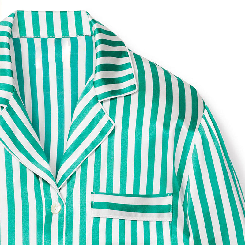 19 M Silk Shirt Dress Classic Long Sleeve Striped Spring And Summer Home Wear