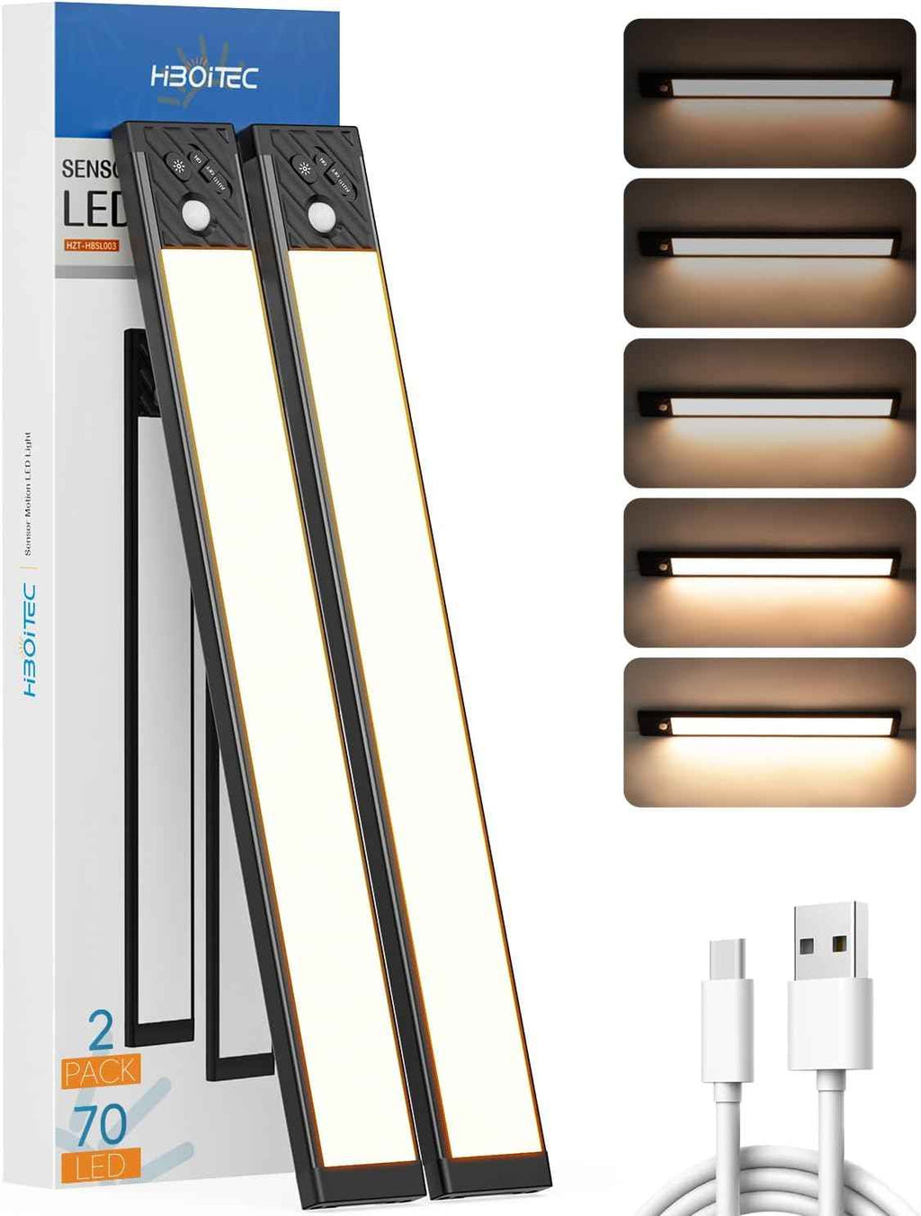 Wireless Motion Sensor Under Cabinet Closet Kitchen Counter LED Night Light 2 Pk