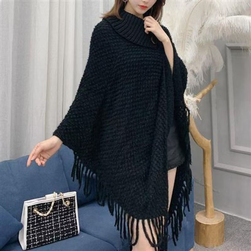 Women's Casual Plush Design Sweater Shawl Cape