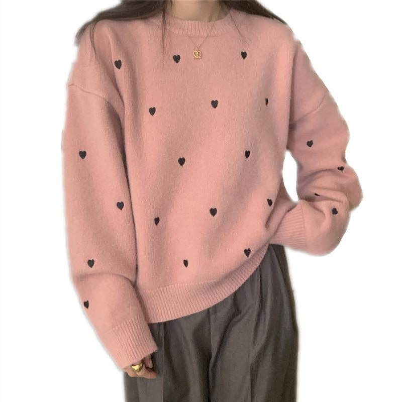 Autumn And Winter Temperament Crew Neck Lovely Loose Soft Glutinous Pullover Sweater For Women