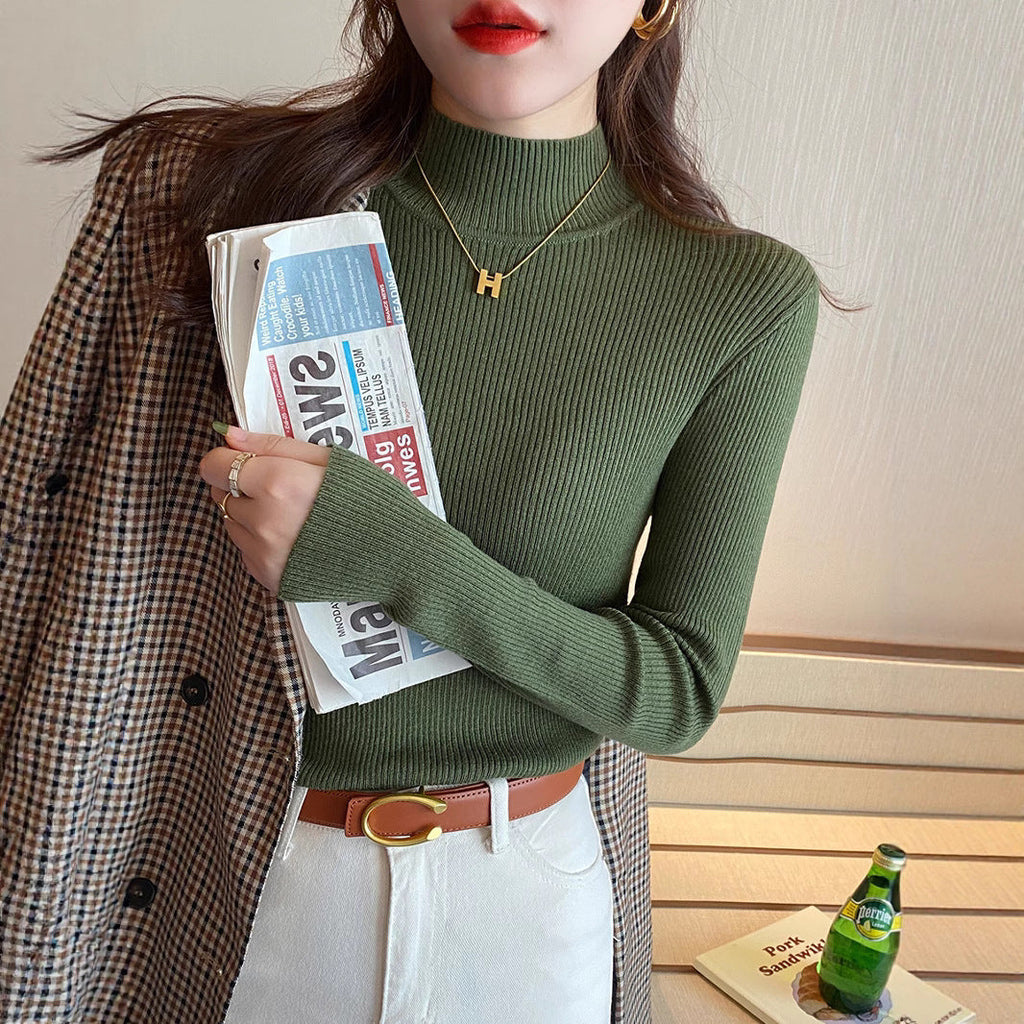 Autumn And Winter New Half Turtleneck Slim Fit Long Sleeve Inner Wear Knitwear For Women
