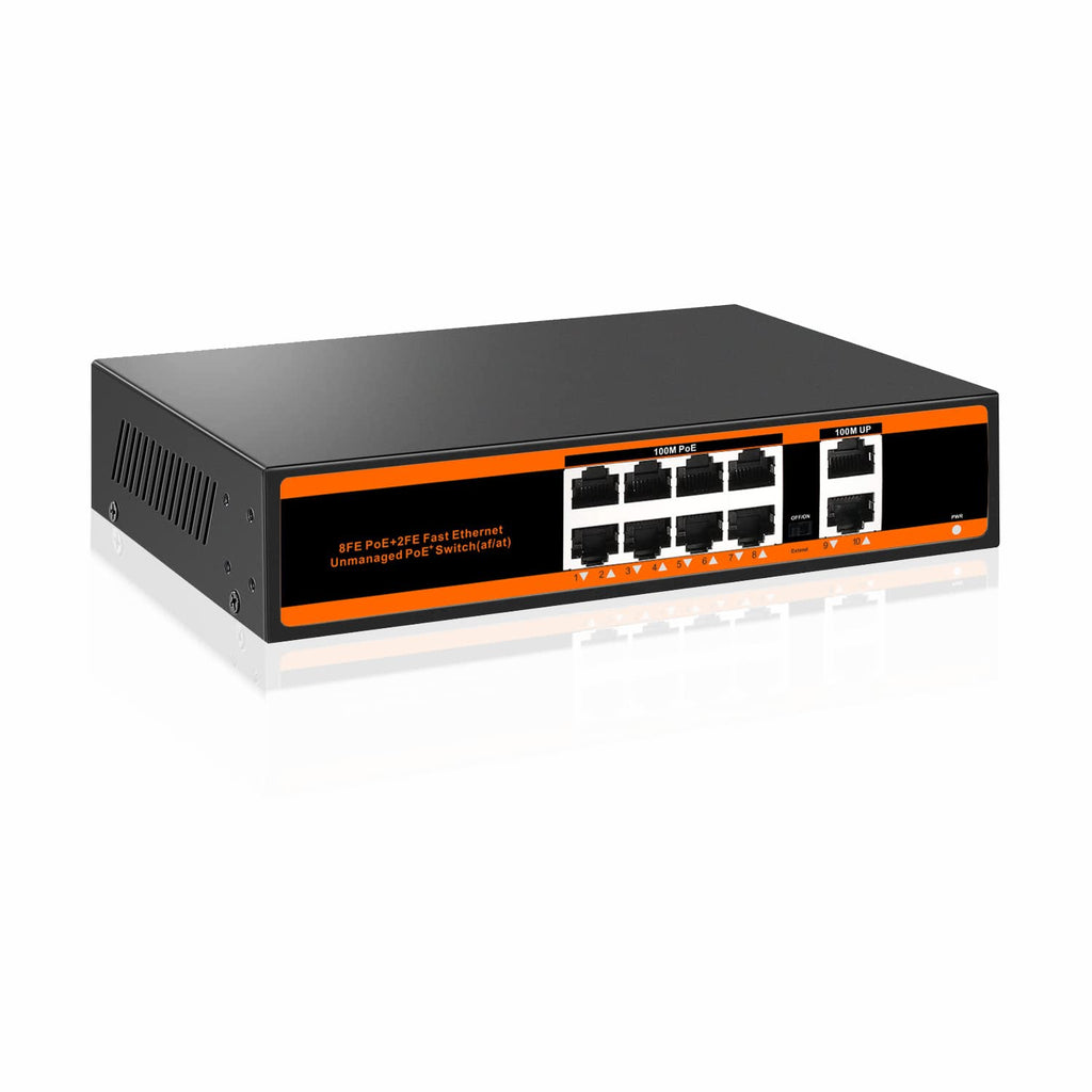 10-port 100Mbps PoE Switch with 2 UpLink ports 150W 802.3af/at Unmanaged