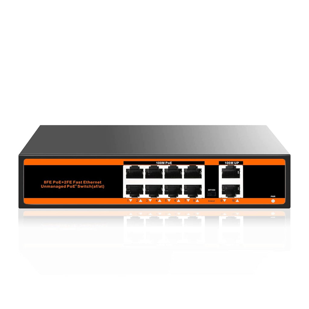 10-port 100Mbps PoE Switch with 2 UpLink ports 150W 802.3af/at Unmanaged